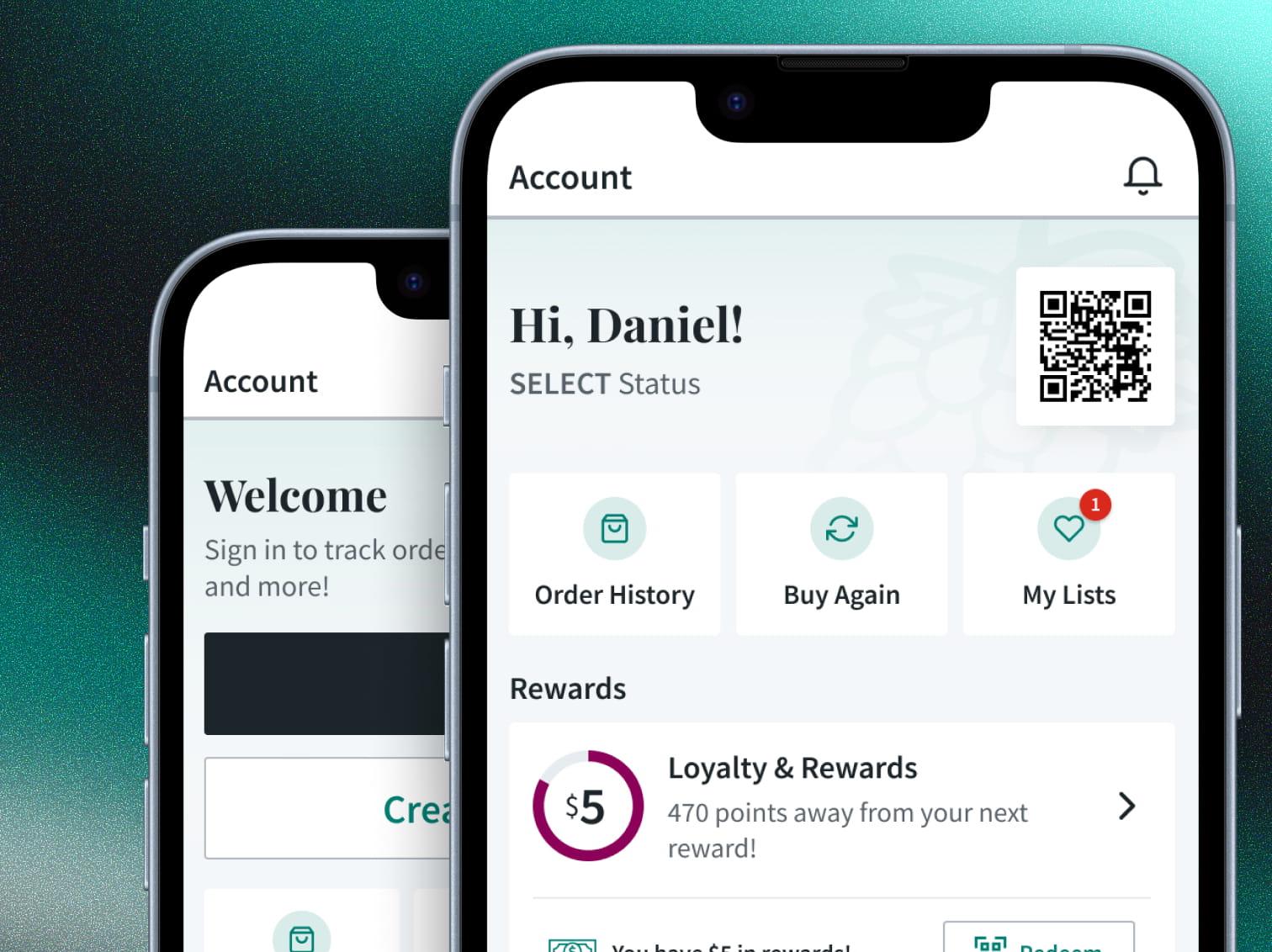 eCom — Mobile Account Screen
